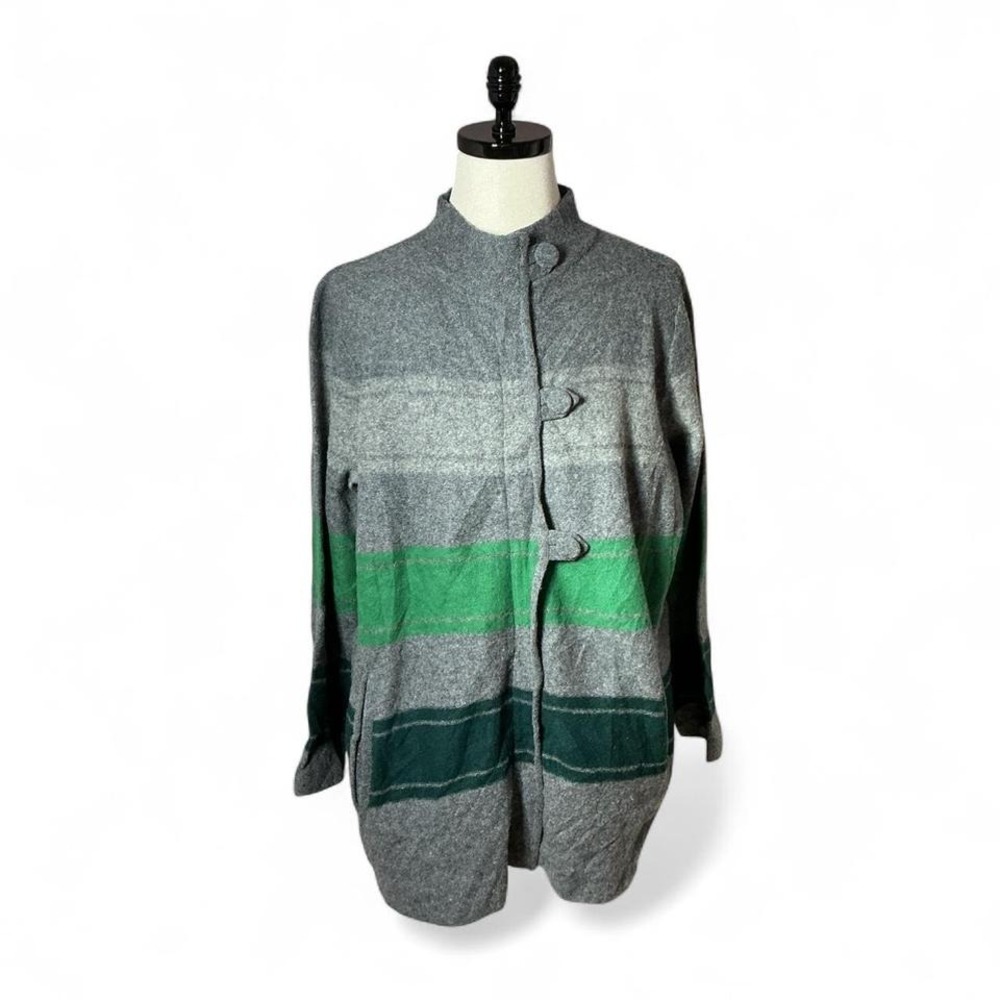 Pendleton Womens Minimalist 2X Striped 100% Lambswool Toggle Button‎ Cardigan